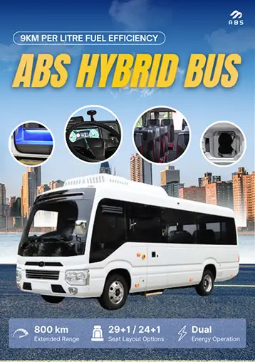 ABS Hybrid Bus launch popup showcasing hybrid electric and diesel bus features
